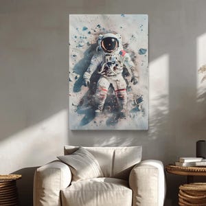 Astronaut on Moon Canvas Print,  Astronaut in Space Wall Art, Outer Space Decor for Room, Astronaut Modern Art, Space Exploration Artwork
