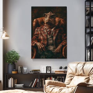 Dinosaur Art Decor, Dinosaur Canvas Print, Reptile in Suit Wall Art, Dinosaur in Suit Office Decor, Dinosaur Artwork, Dinosaur Picture Print