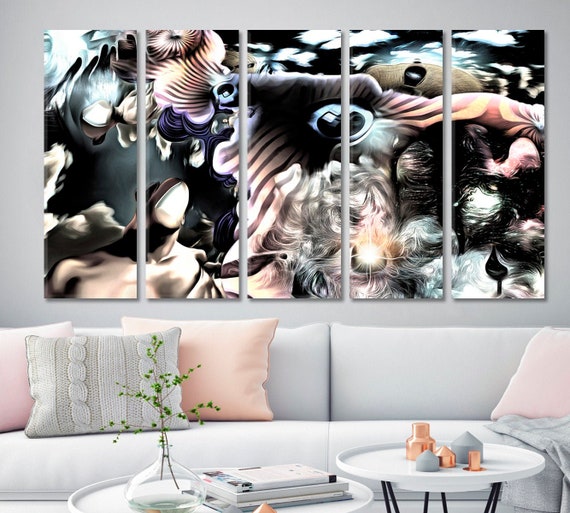 God Eye Wall Art | Complex Surreal Art Canvas Print, Big Eye Keyhole Man Silhouette Open Door Face Clock Hands Large Wall Decor For Home