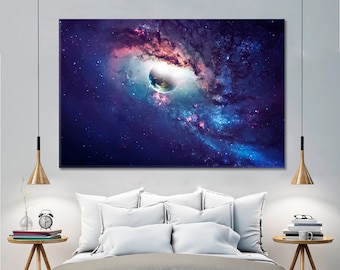 Galaxy | Black Hole Wall Art, Purple Space Large Decor, Beauty Universe Art, Celestial Canvas Print, Planet Art, NASA Photo Poster Print