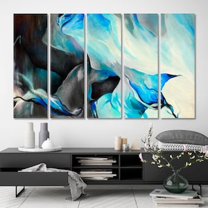 Bright Blue and Gray Abstract Wall Art Décor Home Wall - Etsy