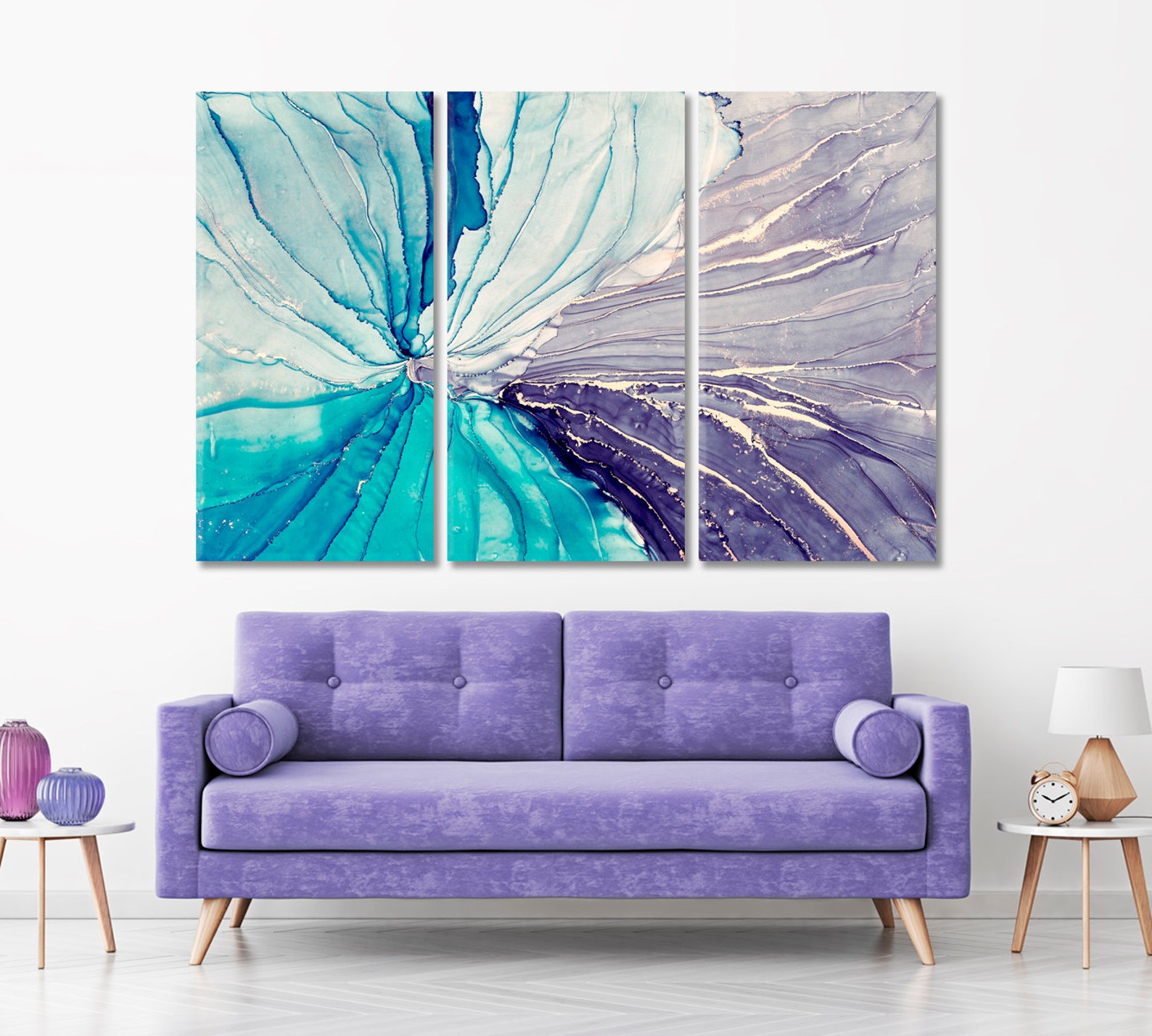 Blue Purple Canvas Print Wall Art Abstract Marble Wall Art Etsy