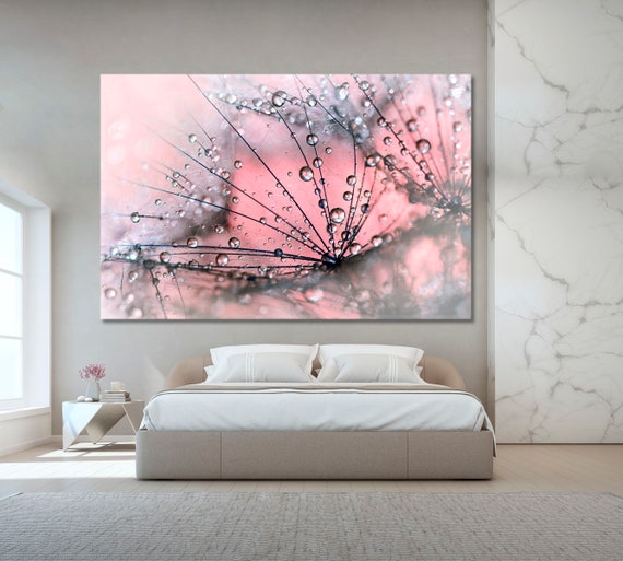 抽象タンポポと水滴ピンクの抽象画、モダンな壁飾り、大きなキャンバス