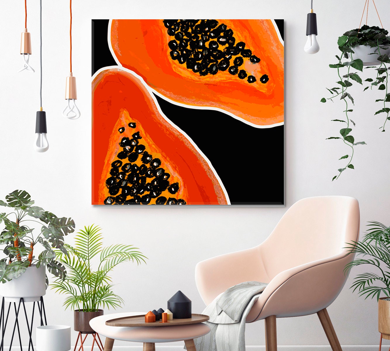 Abstract Papaya Print Canvas Framed Art Juicy Fruit Wall Art Etsy UK