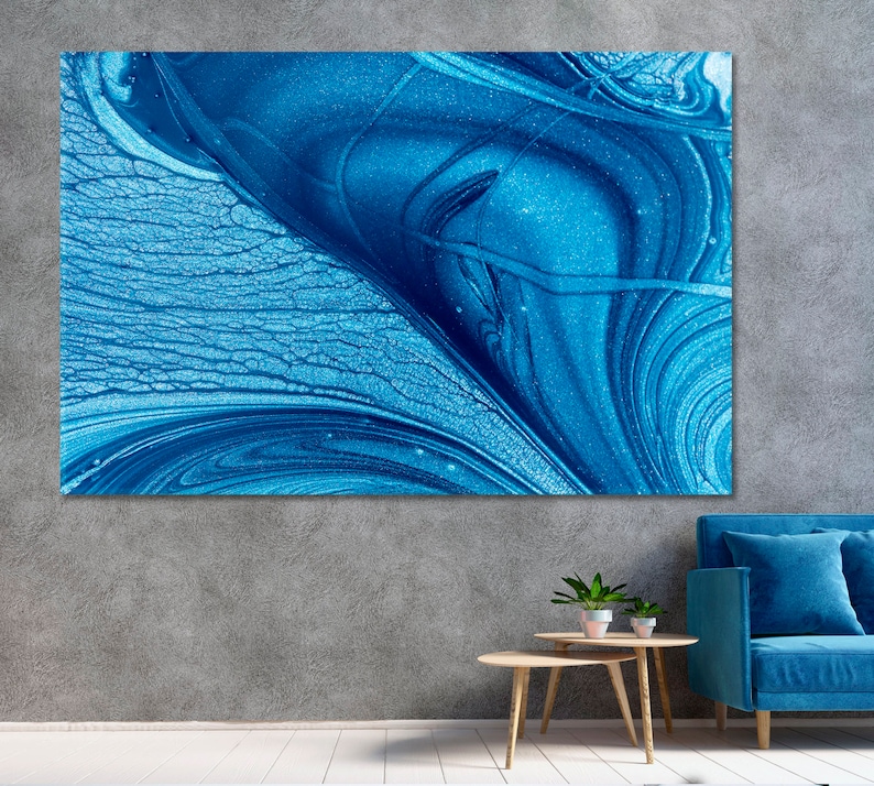 Sapphire Swirls Abstract Fluid Art Canvas Print, Deep Blue Textured Wall Art, Modern Home Decor, Artistic Office Accent, Framed Ready To Hang