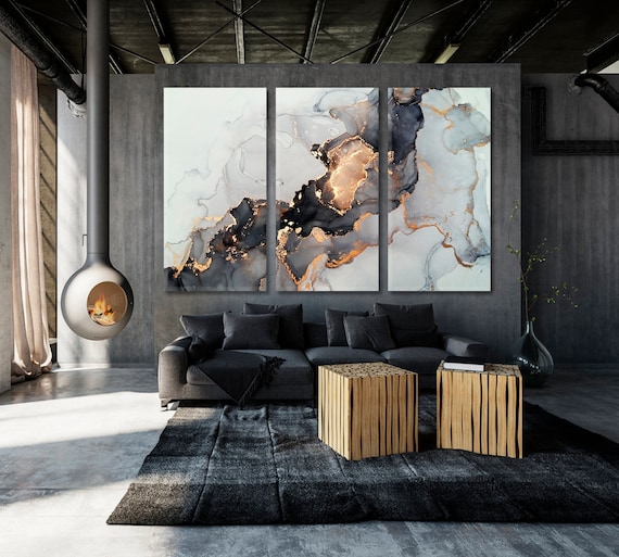Ink Marble Black and White Canvas Print Large Wall D cor Fluid