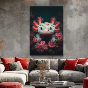 Axolotl Art Picture, Cute Pink Axolotl Canvas Print, Underwater Wall Art for Bedroom, Great Gift for Aquatic Animal Lovers