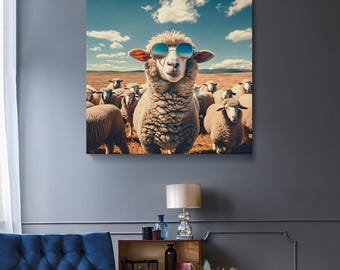 Sheep Canvas Print, Sheep Sunglasses Wall Art, Sheep Art for Home, Funny Animal Photography, Rustic Country Decor, Gift for Sheep Lovers