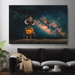 Yellow Robot Canvas Print, Galaxy Wall Art, Outer Space Artwork, Space Art Prints, Robot Art Decor,  Kids Room Wall Art, Sci-Fi Canvas Art