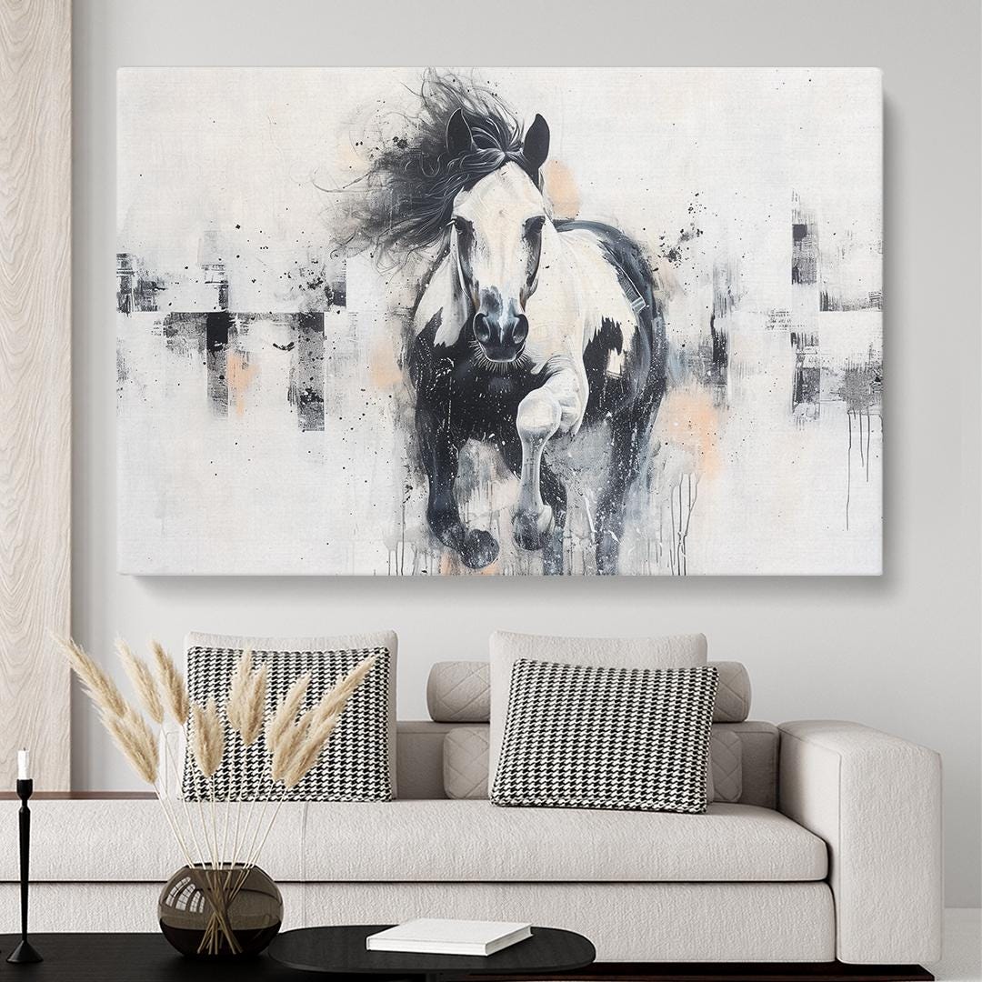 Abstract Horse Canvas Print, Black and White Horse Wall Art, Modern ...
