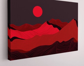 絵画 Red Mountain Red Mountain Lines Canvas Print Art, Mountains and Sun