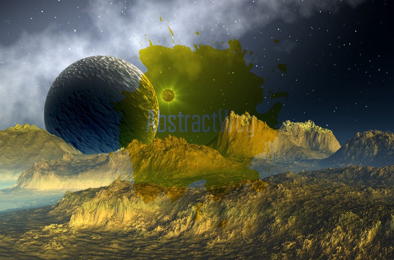 Extraterrestrial Mountains Planetary Triptych Canvas Print, Cosmic Landscape Wall Art, Sci-Fi Fantasy Decor for Home Cinema, Stellar Gift for Astronomy Fans