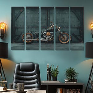 Motorcycle Canvas Print, Custom Black and Gold Motorcycle Art Print, Biker Wall Art for Garage, Man Cave Art, Motorcycle Framed Wall Decor
