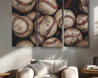 Baseball Large Art Print, Vintage Baseball Canvas Print, Rustic Sports Wall Art, Classic Game Room Decor, Great Gift for Baseball Fans