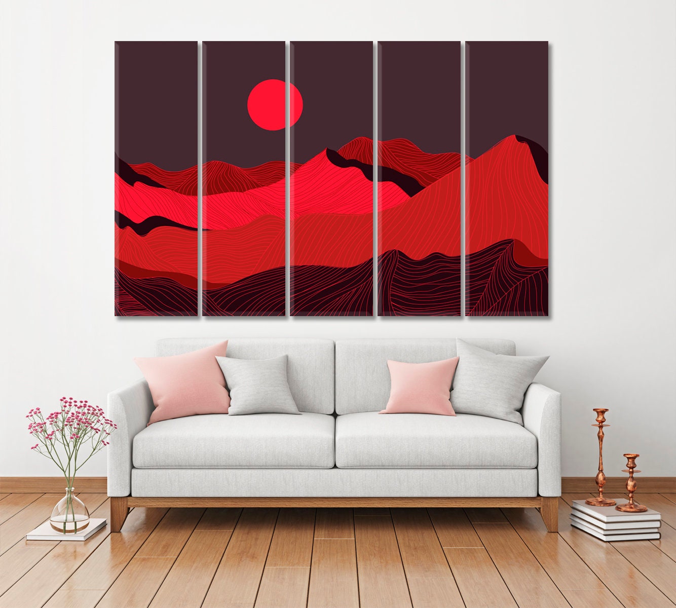 絵画 Red Mountain IDEA4WALL Canvas Wall Art Red, Orange Sunset