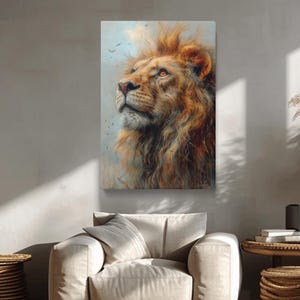 Lion Portrait Canvas Print, Wildlife Wall Art for Living Room or Office, Animal Nature Decor, Lion Face Artwork Ready to Hang
