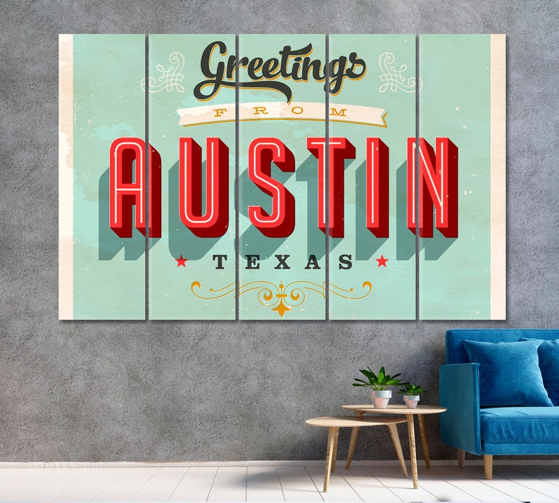 Austin Texas Wall Art Vintage Canvas Print USA Travel Etsy