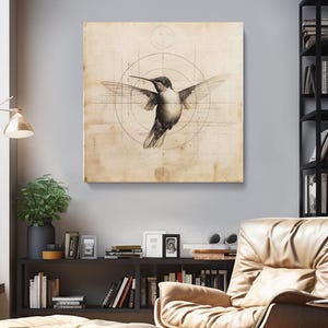 Hummingbird Canvas Print, Vintage Hummingbird Wall Art, Hummingbird Artwork, Hummingbird Wall Hangings, Rustic Home or Office Decor