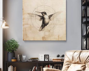 Kolibri Leinwanddruck, Vintage Kolibri Wandkunst, Kolibri Kunstwerk, Kolibri Wandbehang, rustikales Haus oder Büro Dekor