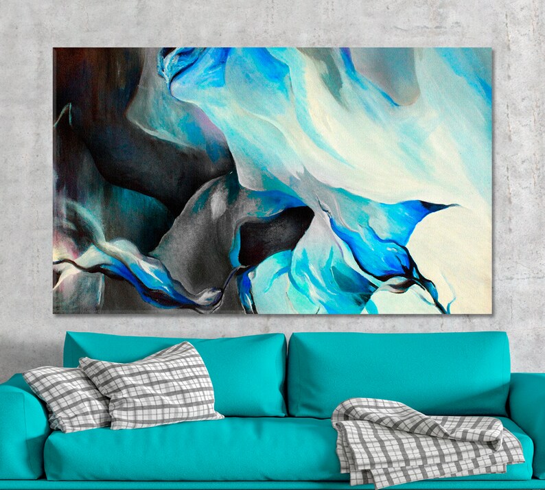 Bright Blue and Gray Abstract Wall Art Décor Home Wall Etsy