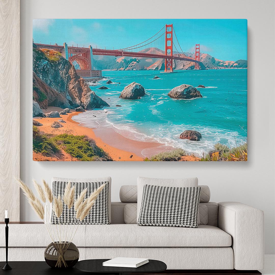 Golden Gate Bridge Coastal Canvas Print, San Francisco Bay Wall