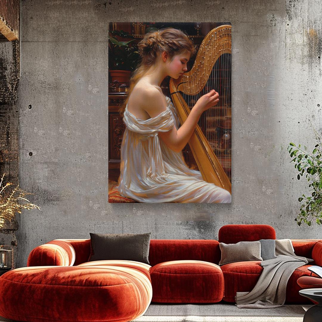 Harp Wall Art, Woman Playing Harp Canvas Print, Classical Music
