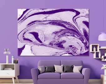 Decoración de pared morada, impresión giclée en lienzo de mármol, hermoso arte abstracto, decoración de pared moderna, arte de lienzo grande, arte de pared abstracto grande para el hogar