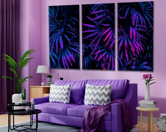 Garden | Exotic Pattern Art, Tropical Leaves Canvas Print, Modern Abstract Futuristic Wall Decor, Purple Leaf Art, Violet Wall Decor