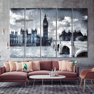 London England Wall Art, Big Ben UK Wall Art Print, Gentle City Landscape Artwork, Cityscape Wall Art, B&W Fine Art Large Wall Art For Home