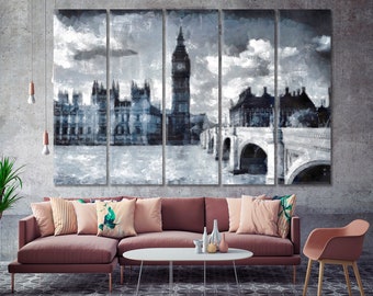 Big Ben | London England UK Wall Art Canvas Print, Gentle City Landscape Artwork, Cityscape Wall Art, B&W Fine Art Large Wall Décor For Home