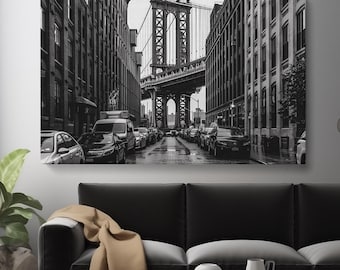 Lámina artística del Puente de Brooklyn, impresión en lienzo en blanco y negro del Puente de Brooklyn, arte mural de fotografía de la calle Dumbo, obra de arte de arquitectura de Nueva York