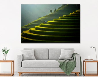 Green Rice Field Terraces Large Wall Art Canvas Print, Vietnam Landscape Art Print, Large Framed Wall Art Home Office Décor, Ready To Hang