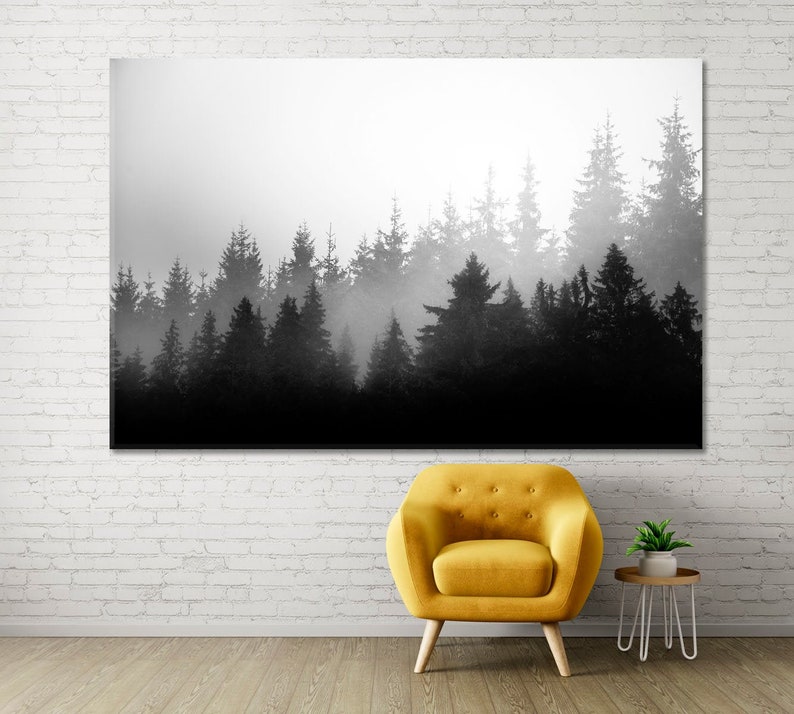 Tree Trees Canvas Print Misty Forest Wall Art Tree Framed Etsy