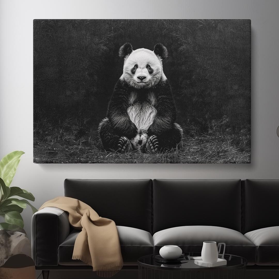 Panda Canvas Print, Black and White Panda Wall Art, Black and White Art ...