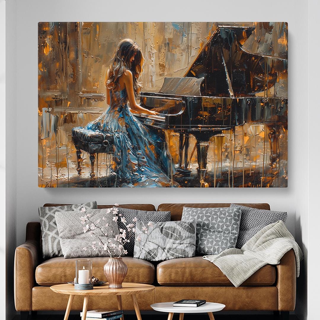 Woman Playing Piano Wall Art, Piano Art, Music Canvas Print, Elegant ...