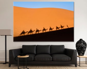 Adventure Camel Sahara Desert Photo Art Print , Horizon Sahara Desert Canvas Print Art, Africa Wall Decor, Large Canvas Print Wall Decor
