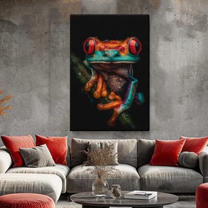 Red-Eyed Tree Frog Canvas Print, Vibrant Frog Artwork, Rainforest Wall Art for Office, Tree Frog Wall Hanging Decor, Gift for Nature Lovers