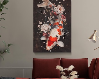 鯉の日本アートプリント、鯉の絵画、鯉のキャンバス、鯉のウォール