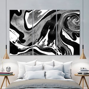 Monochrome Swirl Ink Canvas Print, Abstract Pattern Wall Art, Modern Minimalist Office or Home Decor, Black and White Artwork Framed Ready To Hang