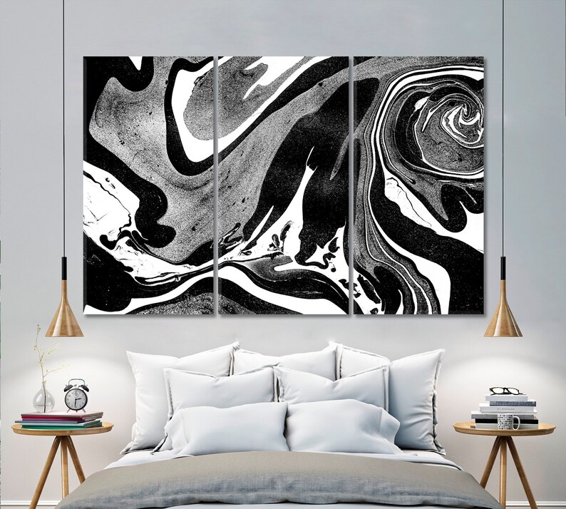 Monochrome Swirl Ink Canvas Print, Abstract Pattern Wall Art, Modern Minimalist Office or Home Decor, Black and White Artwork Framed Ready To Hang