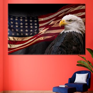 American Flag and Bald Eagle Canvas Wall Art Print