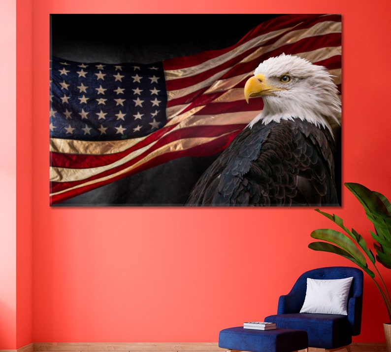 American Flag and Bald Eagle Canvas Wall Art Print