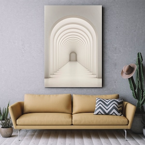 White Arch Wall Art, Walkway Arch Art Canvas Print, History Construction Temples Artwork, Modern Wall Decor, Architecture Arch Large Print