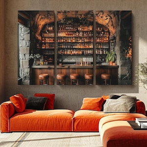 Impressões em tela para arte de bar, arte de parede de bar, decoração de parede emoldurada para bar, impressão de arte de caverna de homem em bar doméstico, arte de interior de bar, imagem de arte para restaurante