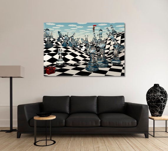 Chess Wall Art, Fantasy Chess Surrealistic Art, Trendy Chess Poster Print, Chess Art Canvas, Chessboard Abstract Mystery Art Fantasy Chess