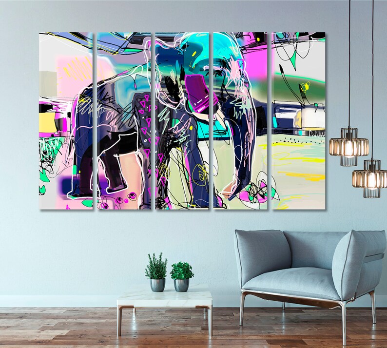 Framed Split Art Elephant Indian Elephant Art Print Modern Trendy Canvas Print Large Wall D U00e9cor Vivid Abstract Memphis Canvas Print Giclee Prints Tripod Ee