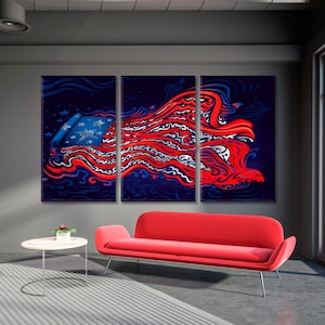 USA Flag Wall Decor, Abstract U.S Flag Art, Blue Red Wall Art, American Flag Poster Print, Abstraction Canvas Art, United States Wall Art
