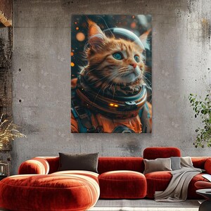 Astronaut Cat Canvas Print, Space Cat Wall Art, Futuristic Space Decor, Modern Astronaut Cat Art Wall Hangings, Cat Art Canvas Wall Print