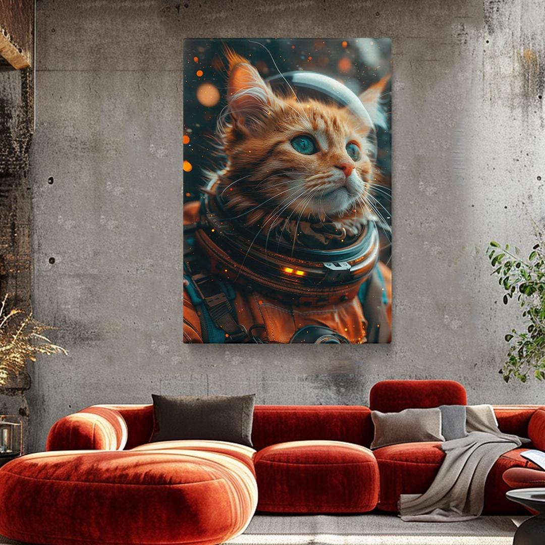 Astronaut Cat Canvas Print, Space Cat Wall Art, Futuristic Space Decor, Modern Astronaut Cat Art Wall Hangings, Cat Art Canvas Wall Print