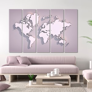 Arte de parede com mapa-múndi, impressão em tela de mapa grande, pôster de mapa-múndi, decoração de parede com mapa-múndi, impressão de arte com mapa-múndi, painéis múltiplos de mapa abstrato, arte com mapa